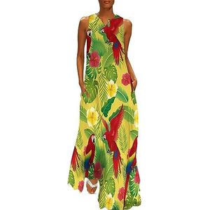 Tropische palm papegaaien dames enkellengte jurk slim fit mouwloze maxi-jurk casual zonnejurk S