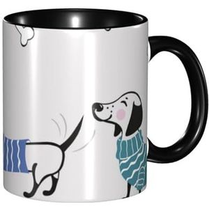 BEEOFICEPENG Mok, 330ml Aangepaste Keramische Cup Koffie Cup Thee Cup voor Keuken Restaurant Kantoor, Cartoon Teckel