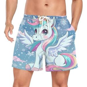 Niigeu Cartoon Regenboog Baby Eenhoorns Heren Zwembroek Shorts Sneldrogend met Zakken, Leuke mode, M