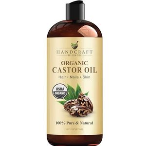 Handcraft Blends Biologische ricinusolie - 473 ml - 100% puur en natuurlijk - premium grade dragerolie voor haargroei, wimpers en wenkbrauwen - haar en lichaam - persen en hexaanvrij