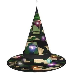 SSIMOO Green Army Digitale Camouflage Halloween Heksenhoed voor dames - Led Light-Up Cap - Ideaal voor feesten en rollenspellen