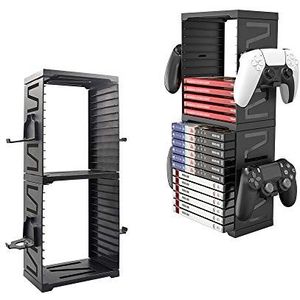 Feicuan Game Disk Storage Tower Double-Layer Multifunctional Game Disc Holder Organizer for PS5 PS4 Slim/Pro, Xbox One Slim,Switch