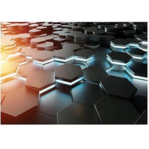 Fotobehang, hexagon 3D-effect, geometrische vormen, gaming, inclusief lijm, voor kinderen, jongens, tienerkamer, vliesbehang, behang met motief, klaar voor montage, 368 x 254 cm