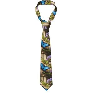 OdDdot Rode Wijnglas Proost Mannen Polyester Mode Print Tie Geweldig Voor Zakelijk Dagelijks Werk Bruiloft Feest Dansen Geschenken Etc, Blauwe Vlinder en bloemen, Eén maat