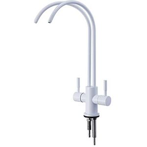 Keukenkraan Waterfilter Wit Roestvrij Staal Swivel Dubbele Buis Dubbele Uitlaat Waterreiniger