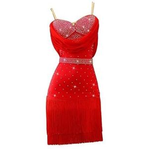 Yhwacyznm Rugloze Latijns Amerikaanse danswedstrijdjurken Salsakleding voor professionele optredens Tango danskleding voor dames Bretels Ballroom danskleding,Rood,L