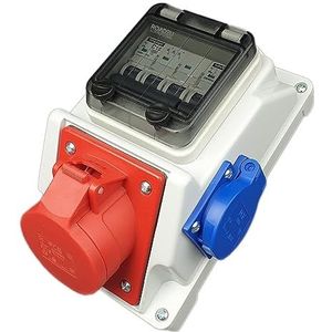 RoadEu - CEE Wandcontactdoos Combi 5 Polig 16A - IP44 - Volledig Bedraad