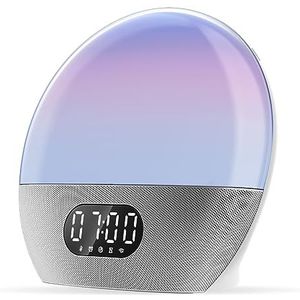 WiiM Wake-up Light, Sound Machine en Sleep Assistant, zonsopgangswekker met muziekalarm en gepersonaliseerde slaaproutines (gepolijst zilver)