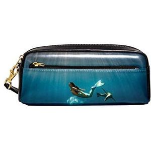 Zeemeermin Onderwater en Zee Leeuw Draagbare Pouch PU Lederen School Pen Case Stationaire Potlood Zakken Waterdichte Cosmetische Tas Make-up Beauty Case