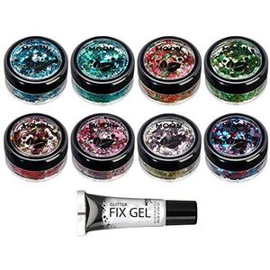 Moon Glitter Mystic Biologisch afbreekbare Eco-glitter - 100% cosmetische biologische glitter voor gezicht, lichaam, nagels, haren en lippen - 3 g - set van 8 kleuren