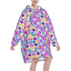 Mooie Regenboog Kleuren Zeemeermin Vrouwen Sherpa Sweatshirt Deken Lengte Warm Gezellige Oversized Draagbare Pocket Hoodie Volwassenen