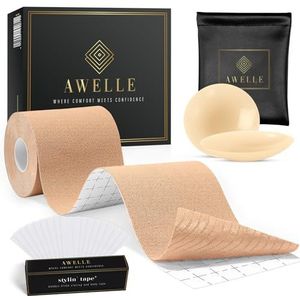 AWELLE® All-in-One stylingsset: Boob Tape - rugvrije beha voor grote borsten met super kleverige pads (tot 50 keer) voor de tepels en 20 modieuze banden voor de ultieme look., Nute