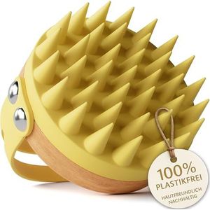 HELDSON® Premium massageborstel voor de hoofdhuid, FSC®100%, hoofdmassagerborstel, haarmassageborstel, haarverzorging, hoofdhuid peeling, hoofdmassage - Scalp Scrub [citrusgeel]