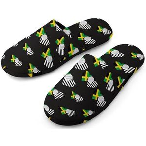 Jamaica En Zwarte Amerikaanse Vlag Volledige Print Vrouwen Slippers Warme Antislip Rubberen Zool Huisschoenen Voor Indoor Hotel 40-41_(9-10)