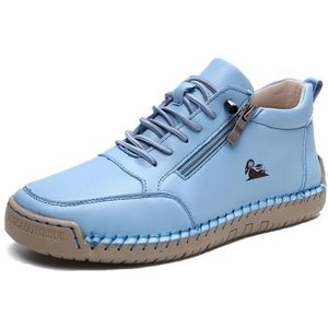 JiuQing Italiaanse Handgemaakte Laarzen Voor Heren En Dames Platte Casual Chukka-Laarzen Voor Buitenwandelingen Met Zijrits,Blauw,35 EU