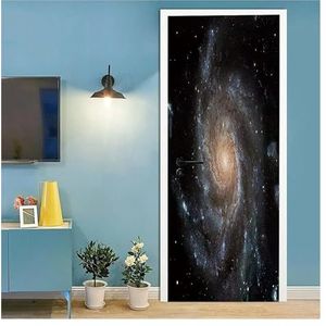 Deurstickers 3D Universe Planeet Deurstickers Outer Space Decal Kosmische Sterrenhemel Muurschildering Behang Poster Woonkamer Slaapkamer(Kleur:B,Grootte:90x200cm)