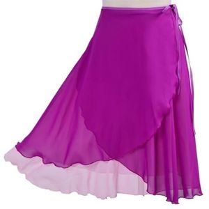 Vrouwen Chiffon Ballet Wrap korte rok， Tweekleurige bloemenprint oefenlegging tutu-jurk(Green)