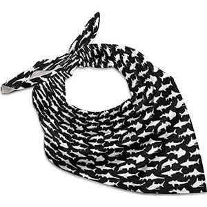 Zwarte marine haaien-bandana's voor mannen en vrouwen, vierkante kop, zijden sjaal, lichtgewicht wikkelhals, zakdoek, halsdoek, 45,7 x 45,7 cm