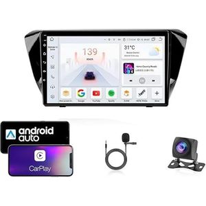 9 Inch Autoradio Compatibel voor Skoda Superb 3 2015-2019 met GPS Navigatie CarPlay Android Auto Acht-Core 4G Bluetooth WiFi MirrorLink Stuurwiel Afstandsbediening(T1 4 Core Wifi 1G+16G)