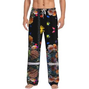 Aquarium Lange loungewear voor heren, nachtkleding, pyjamabroek, nachtkleding met zakken en trekkoord, Wit, S