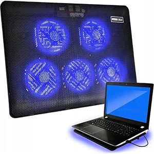 Retoo Laptopkoelpad met 5 ventilatoren, led, 12-15 inch koelpad om oververhitting te voorkomen, laptop-koelpad voor notebook, PS3, PS4, PS5, Xbox One, laptopkoelventilator, zwart