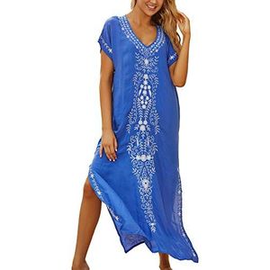 LikeJump dameskaftan, strandjurk, maxi pareo, om over bikini en badpak te dragen, Blauw, Eén maat