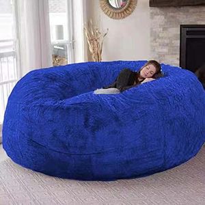 OLLWBYDM Gigantische zitzakstoel voor volwassenen, zachte en comfortabele zitzakhoes, klassieke zitzakstoelbank, grote ligstoel namaakbonthoes (geen vulmiddel) (Color : Royal blue, Size : 180 * 90)