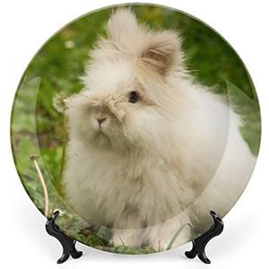 Angora Konijn Bot China Plaat met Stand Ronde Decoratieve Plaat Vintage Thuis Wobble Plaat