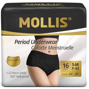 MOLLIS Wegwerp menstruatieondergoed voor dames Postpartum slip Ondergoed bij zware menstruatie Lekvrij en comfortabel Zwart Maat S/M 16 Stuks
