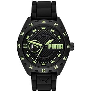 Puma Straat siliconen sporthorloge met drie handen, Zwart & Groen, Quartz horloge