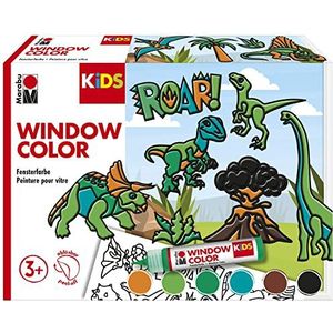 Marabu 306000000004 - KiDS ""Dinosaurs"" raamverfset, 6 x 25 ml raamverf op waterbasis, 2 x A3 en A4 stencils, 30 motieven, voor kinderen vanaf 3 jaar