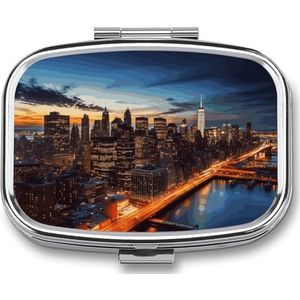 New York City Scenery Pillendoos Pil Case Leuke Pil Organizer Pil Houder Geneeskunde Pil Organizer Pil Container Dagelijkse Pil Organizer Kleine Pillendoos Pil Case voor Portemonnee Pocket
