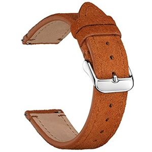 Suede Lederen Horlogebanden 18 Mm 20 Mm 22 Mm Matte Koeienhuid Bandjes Compatibel Met Huawei Horloge GT3/GT3 Pro Armband Goudbruin Horloge Polsbandje (Color : Orange-SIlver Buckle, Size : 18mm)