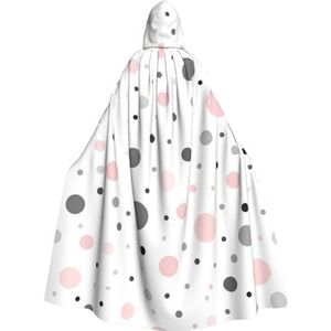 NEZIH Roze grijs wit moderne polka dot patroon capuchon mantel voor volwassenen, carnaval heks cosplay gewaad kostuum, carnaval feestbenodigdheden, 190 cm