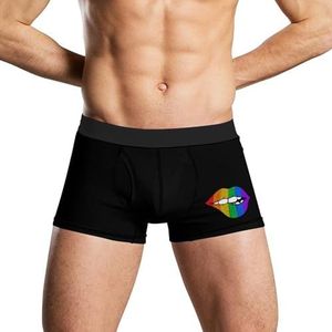Gay Pride Glitter Lippen Zacht Heren Ondergoed Comfortabel Ademend Fit Boxer Slips Shorts 2XL