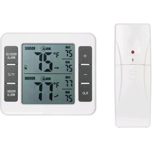 Draadloze Digitale Vriezer Alarm Thermometer Koelkast Thuis Binnen Buiten Sensoren Thermometer Klok Grijs Batterijvoeding Nauwkeurige Monitor(18cm)