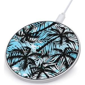 Tropische Blauwe En Zwarte Palmen Draadloze Oplader Print Draadloze Opladen Pad Draadloze Oplader Mat Voor Vrouwen Mannen Telefoon