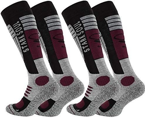 STARK SOUL - Ski Functionele Sokken - Grijs-Zwart-Bordeaux - 2 Paar