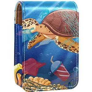 Liefde Milieu Zeeschildpad Koraal Vis Lipgloss Houder Lippenstift Case Draagbare Mini Lipstick Opbergdoos Reizen Lipstick Organizer Case met Spiegel voor Vrouwen, Meerkleurig, 9.5x2x7 cm/3.7x0.8x2.7 in