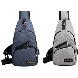 2 Pack Sling Bag Crossbody Rugzak, Borsttas met USB Oplaadpoort, voor Wandelen Fietsen Reizen voor Man Vrouwen Meisje