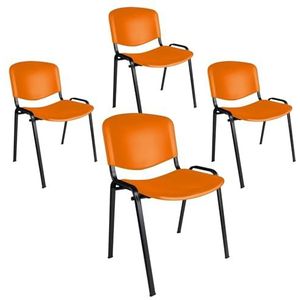 Office & More Set van 4 bezoekersstoelen, stapelbare conferentiestoel, met zitting en rugleuning van kunststof, oranje