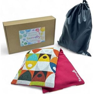 Warmtekussen voor magnetron, 50 x 16 cm, natuurlijke verlichting bij koliek en spierpijn, gevuld met tarwe en lavendel, vispatroon SACOTERAPIA