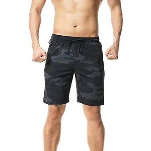 FELiCON Mannen Snelle Droge Hardloopshorts met Ritszakken Losse Lichtgewicht Zwart grijs-XL