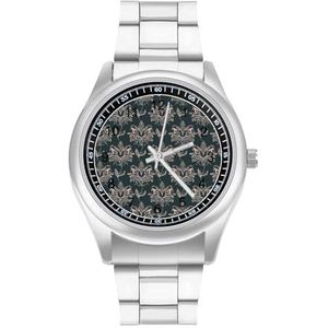 Gele Lotus Bloemen Heren Roestvrij Staal Horloges Quartz Horloge Gemakkelijk te Lezen Custom Gift voor Papa Vriend