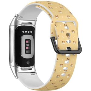 RYANUKA Zachte sportband compatibel met Fitbit Charge 5 / Fitbit Charge 6 (Shiba Inu Dog Face Cartoon), siliconen armbandaccessoire, Siliconen, Geen edelsteen