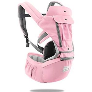 SONARIN 3-in-1 multifunctionele hipseat babydrager, voor- en achterkant, 100% katoen, ergonomisch, vrije maat (roze)