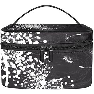 Make-up Organizer Bag, Reizen Make-up Tas Organizer Case Draagbare Cosmetische Tas voor Vrouwen en Meisjes Toiletries Zwart en Wit Paardebloem Achtergrond, Meerkleurig, 22.5x15x13.8cm/8.9x5.9x5.4in