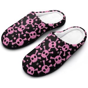 Roze Schedel Katoenen Slippers Voor Vrouwen Warme Anti-Slip Rubber Zool Huis Schoenen Voor Indoor Hotel 11-12 (42-43)
