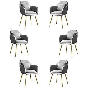 GEIRONV Dining Chair Set van 6, fluwelen metalen poten met kussensleun for woonkamer slaapkamer appartement lounge stoel Eetstoelen (Color : Gris)