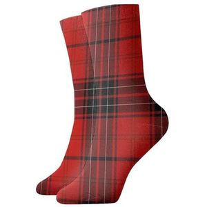 UVBDF Rode en Zwarte Geruite In te ademen Comfortsokken, Vochtafvoerende Zachte Sokken voor Dagelijkse Slijtage en Sportschool